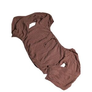 Active USA Pink Off Shoulder Smocked Crop Top Long Sleeve Womens Size S